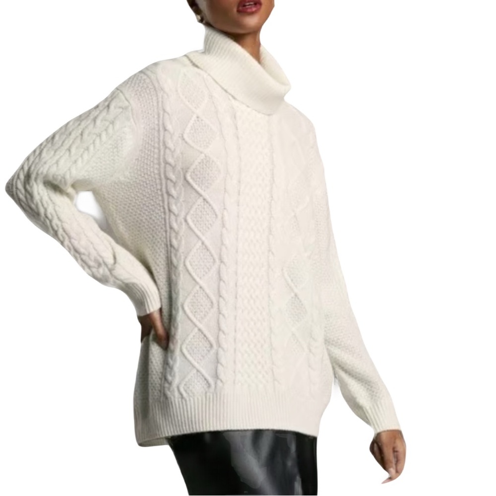 Aritzia BABATON Erickson Cable Knit Turtleneck Sweater Cream